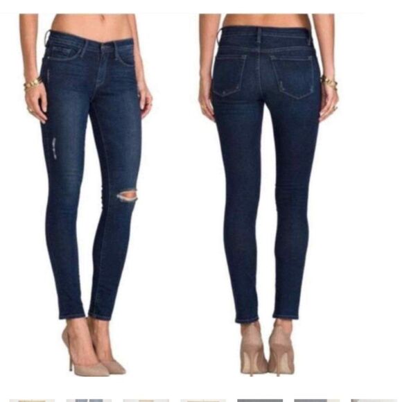 FRAME DENIM LE SKINNY DE JEANNE SIZE 24 BLUE DISTRESSED - Picture 1 of 10